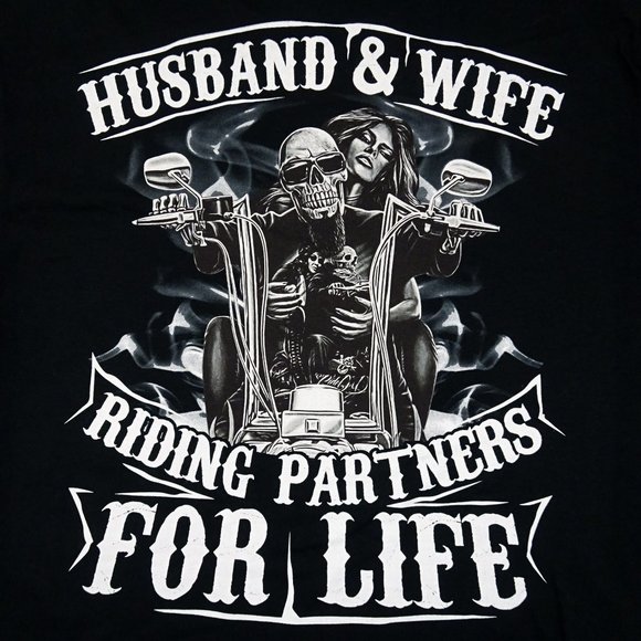 Husband & Wife Riding Partner for Life t-shirt Medium Black Biker M Motorcycle - Picture 7 of 7